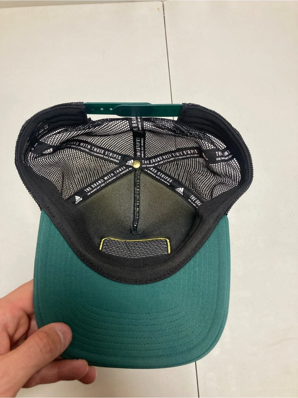adidas Green and Black Trucker Hat with Yellow Logo